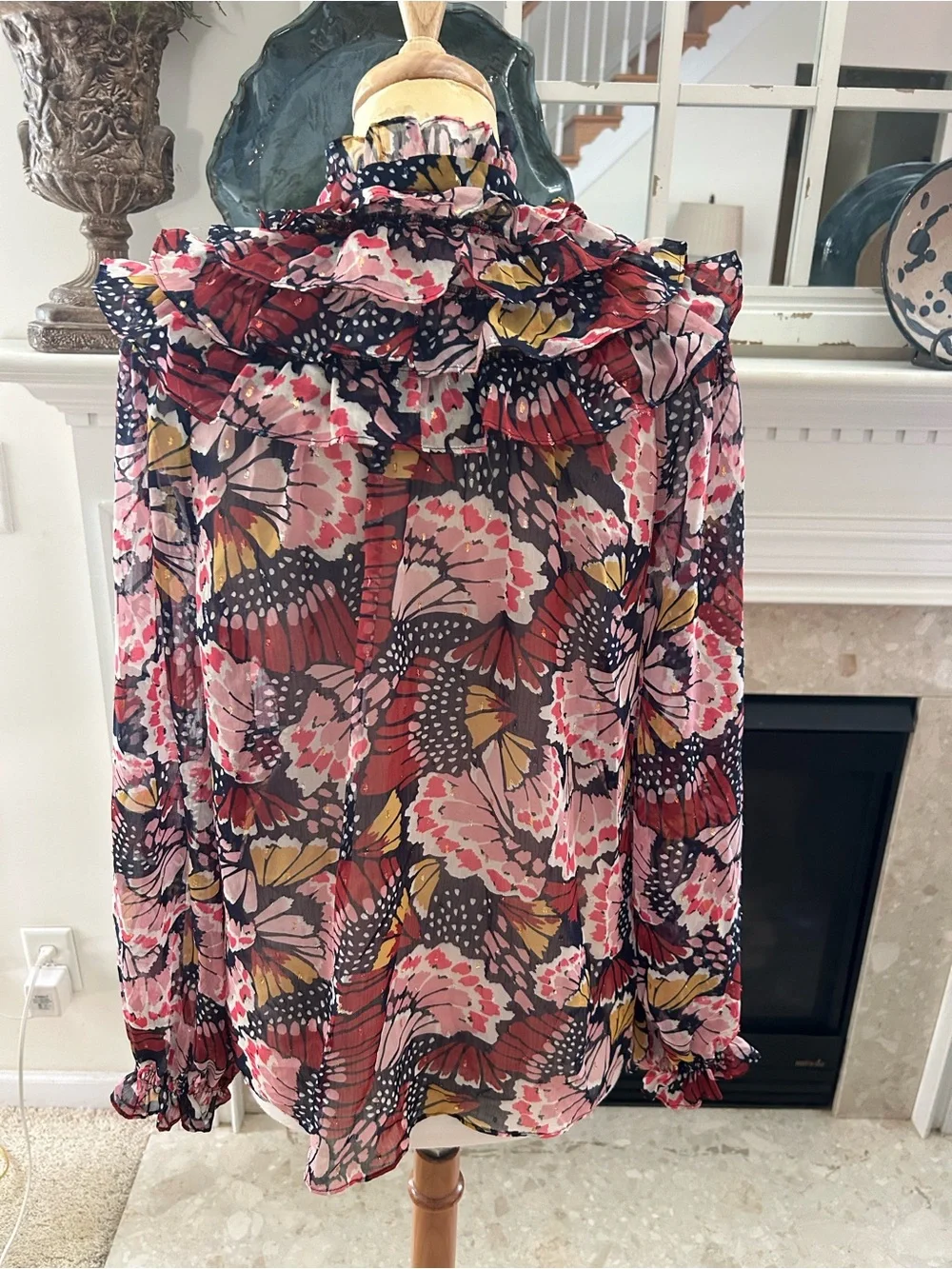 Boden Multi Floral Ruffle-Neck Blouse